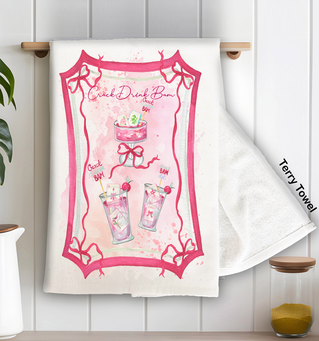 Mahjong Crack Drink Bam pink Kitchen Terry Towel