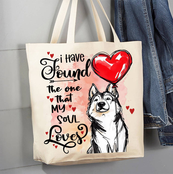 Dog Husky Found My Love Valentine Canvas Tote Bag