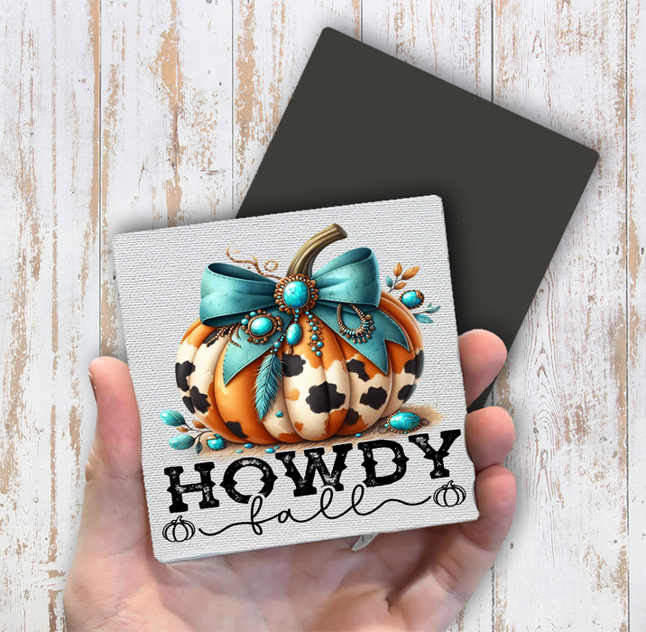 Howdy Fall Turquoise Pumpkin Magnet Fridge