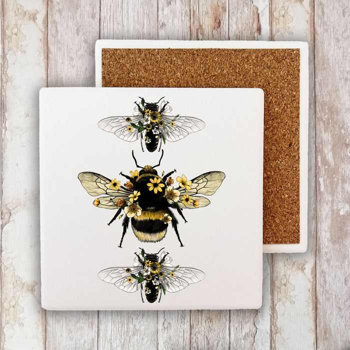 Vintage Bees Flowers Stone Coaster