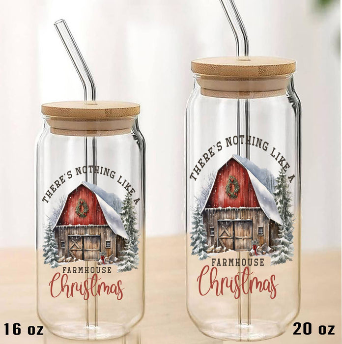 Nothing Like a Farmhouse Christmas Can Glass with Lid Straw
