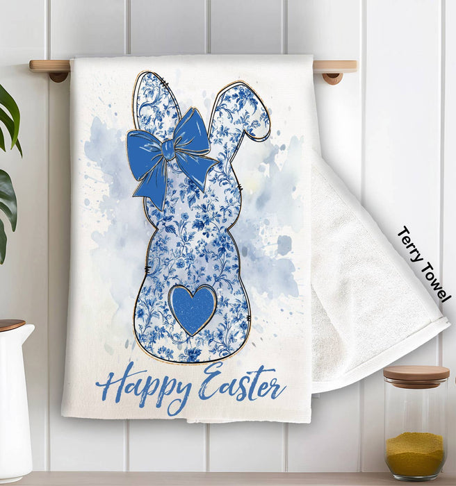 Easter Blue and White Bunny Kitchen Terry Towel