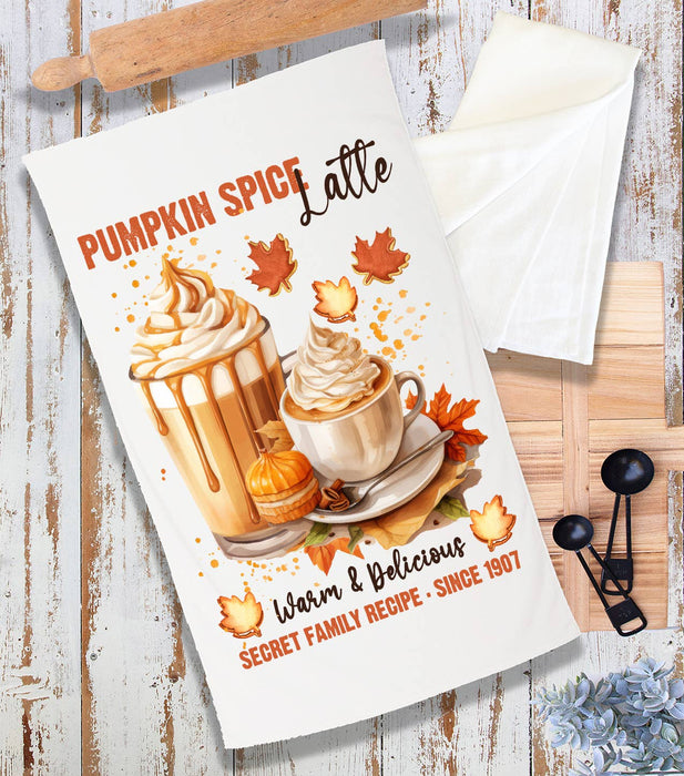 Autumn Fall Pumpkins Spice Latte Terry Towel