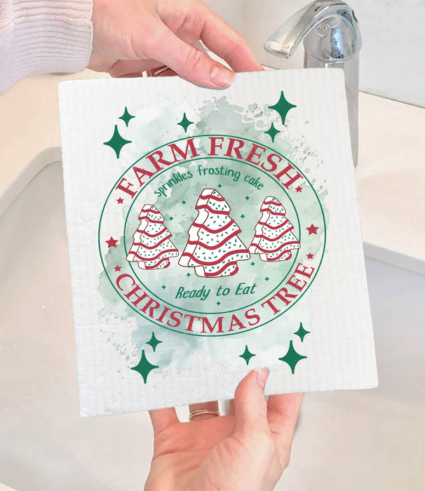 Christmas Farm Fresh Tree Cakes Swedish Dishcloth