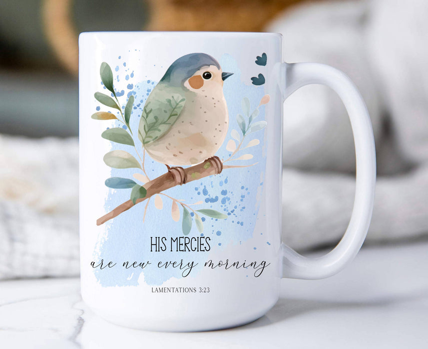 Spiritual His Mercies are New Bird 15 oz Coffee Mug