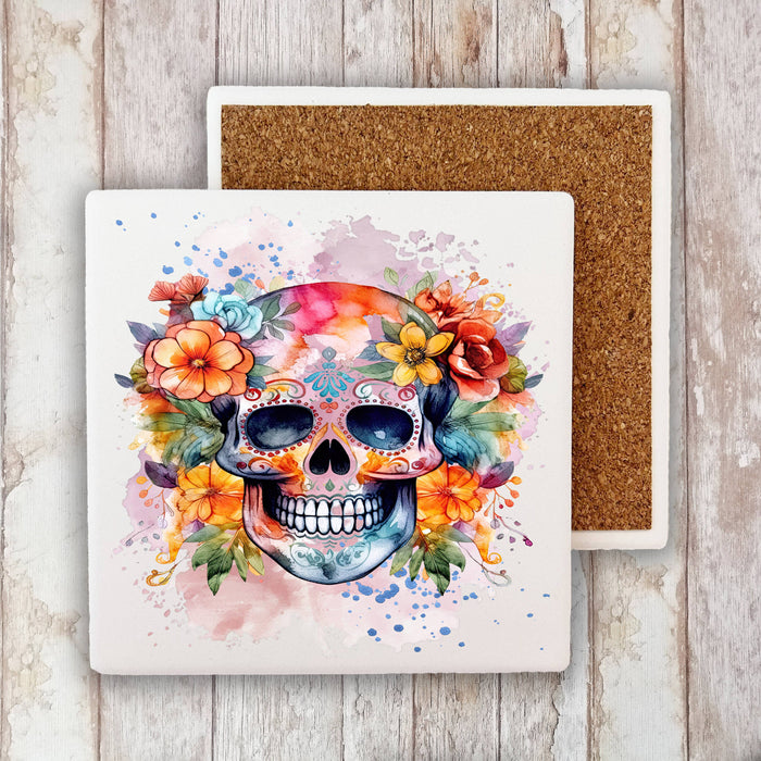 Day of the Dead Colorful Sugar Skull Stone Coaster
