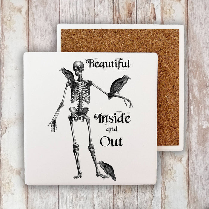 Skeleton Crows Halloween Stone Coaster