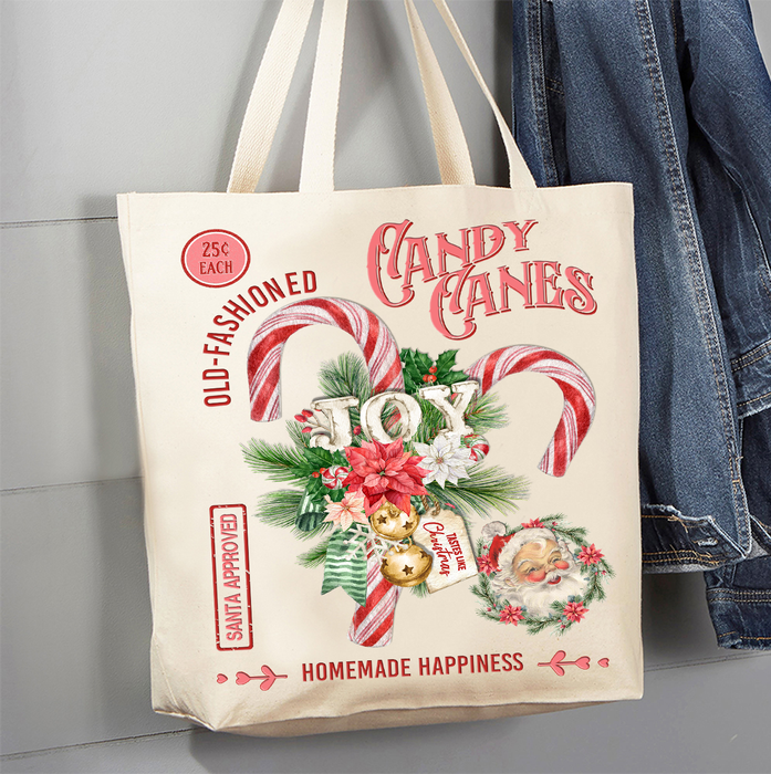 Christmas Old Fashion Candy Cane Canvas Tote Bag