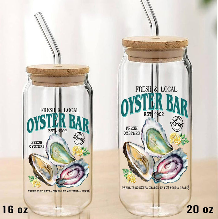 Coastal Oysters Bar Fresh Local Can Glass with Lid Straw
