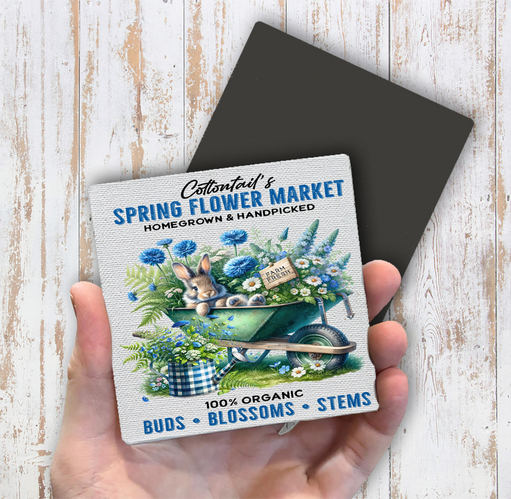 Blue Springs Flowers Bunny Magnet Fridge
