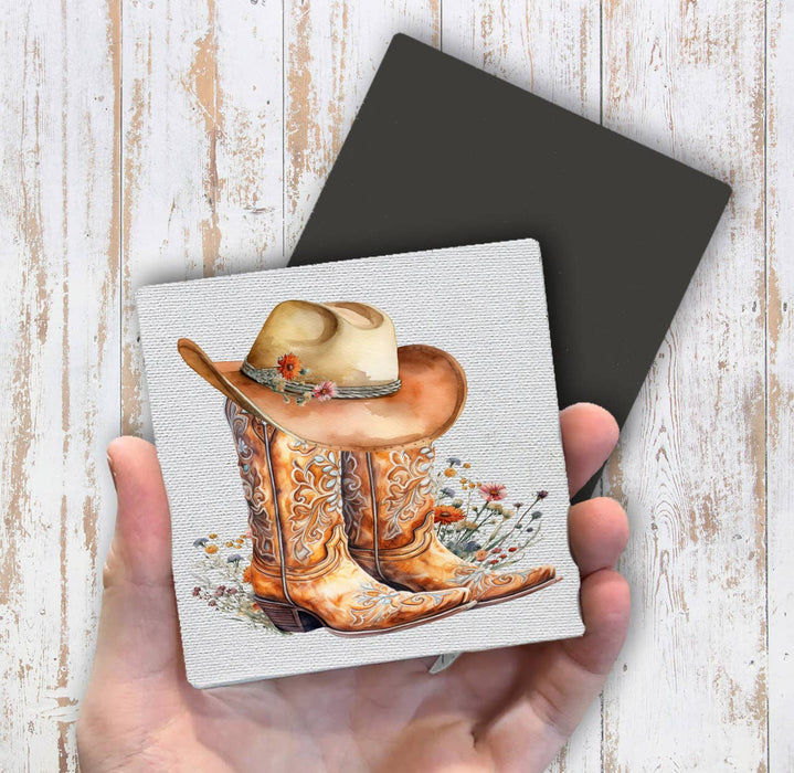 Western Cowboy Boots Country Flowers Magnet Fridge