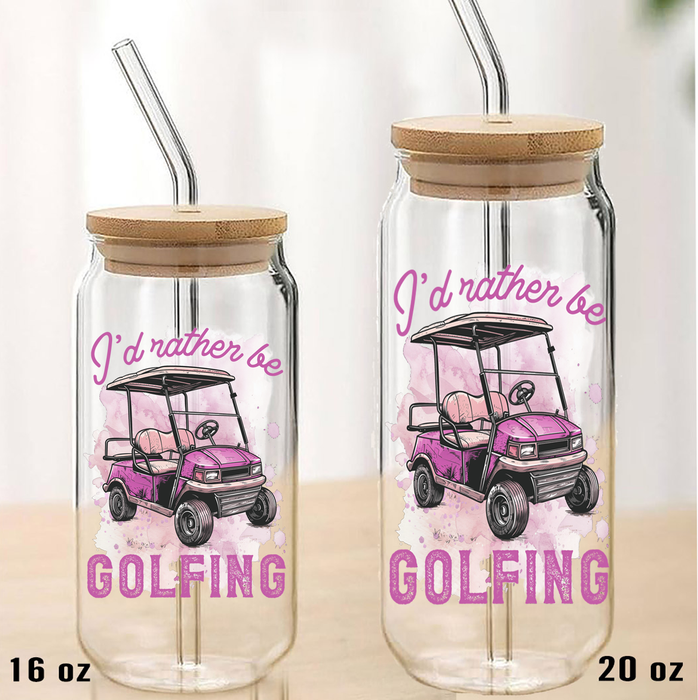I'd Rather be Golfing Pink Can Glass with Lid Straw