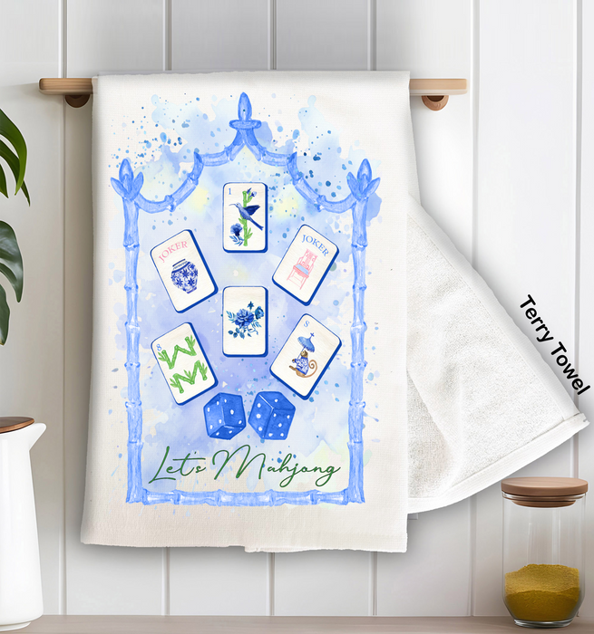 Let's Mahjong Blue Kitchen Terry Towel