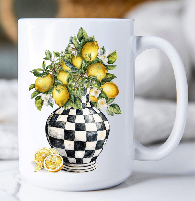 Checkered Vase with Lemons Coffee Mug