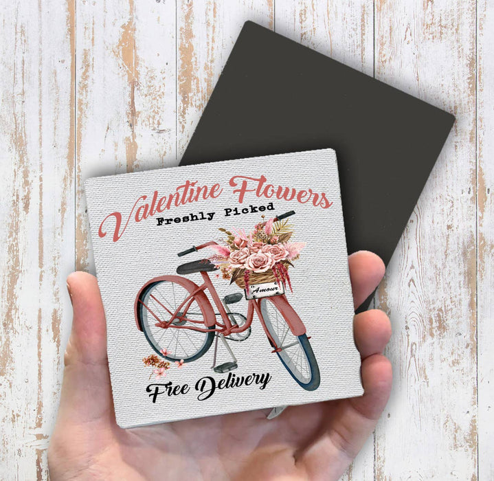 Valentine Flowers Pink Bicycle Magnet Fridge