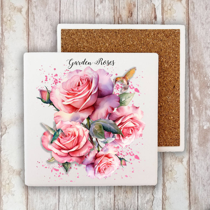 Spring Garden Roses Flowers Stone Coaster