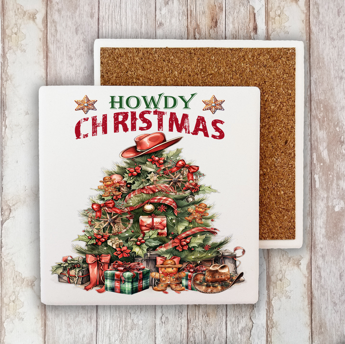Western Howdy Christmas Tree Stone Coaster