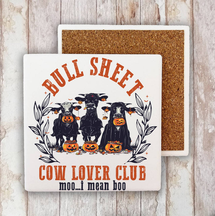 Halloween Bull Sheets Cows Pumpkins Stone Coaster