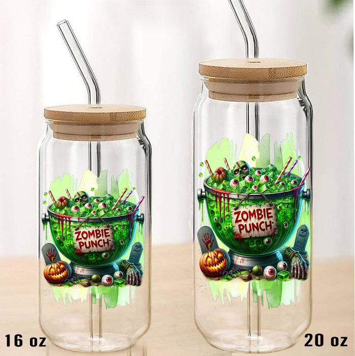 Halloween Zombie Punch Can Glass with Lid Straw