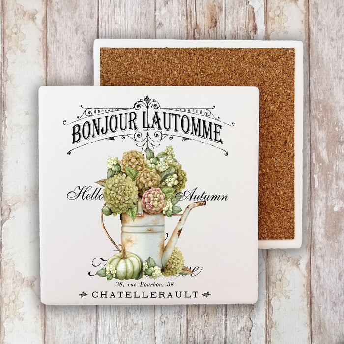 Hello Autumn Fall Paris France Stone Coaster