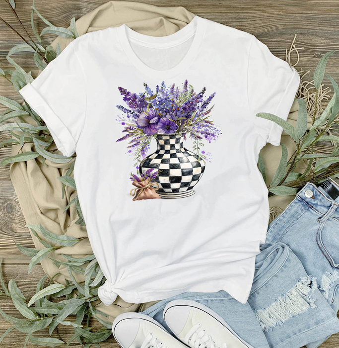 Checkered Vase with Lavender T-Shirt