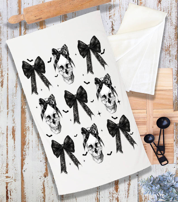 Halloween Skeltons and Bows Terry Towel