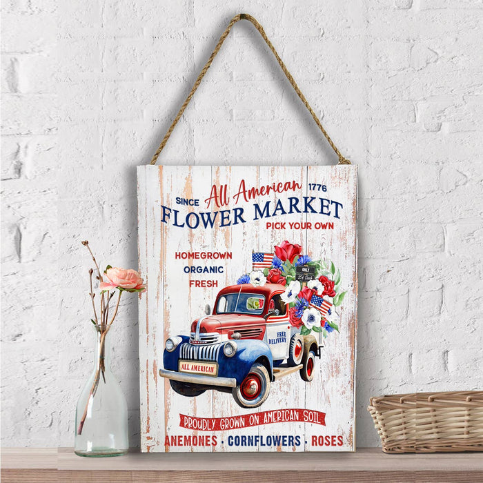 All American Patriotic Flower Truck Wall Decor