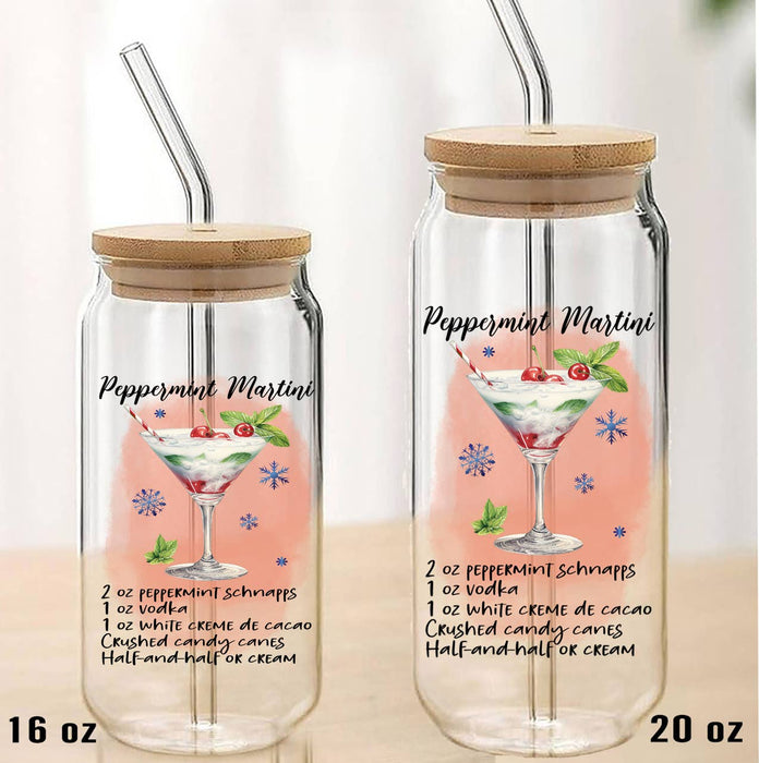 Christmas Peppermint Martini Can Glass with Lid Straw
