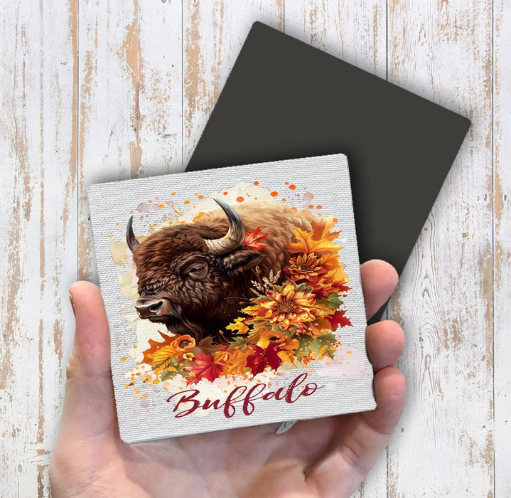 Autumn Fall Flowers Western Buffalo Magnet Fridge
