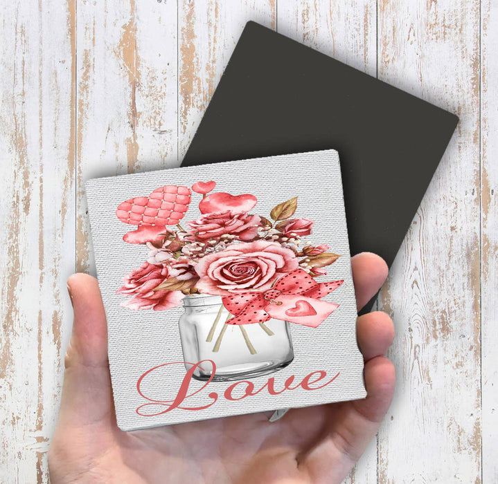Valentine Love Mason Jar Roses Magnet Fridge