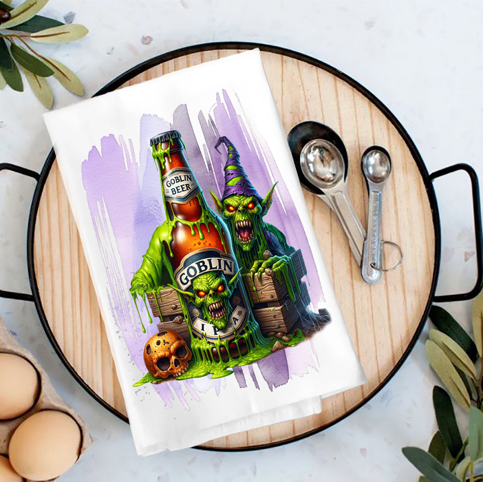 Halloween Goblin Beer Tea Towel