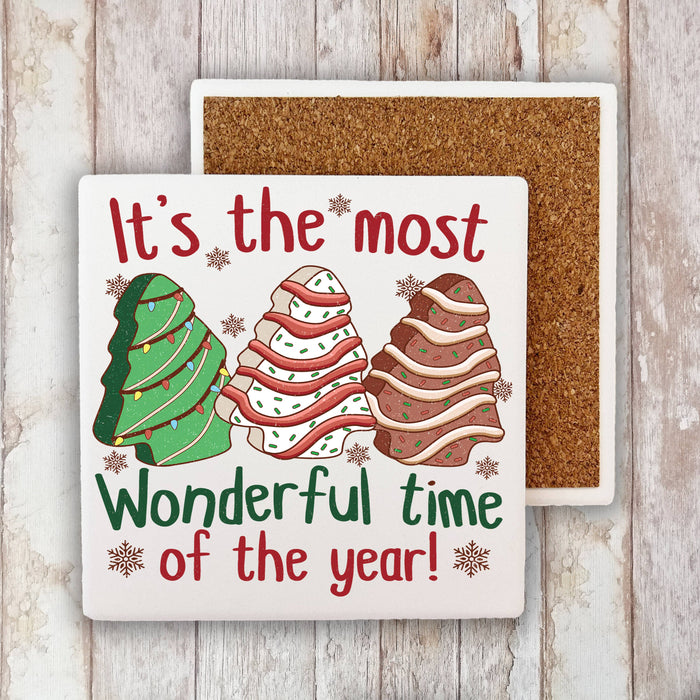 Christmas Tree cakes Wonderful Time Stone Coaster