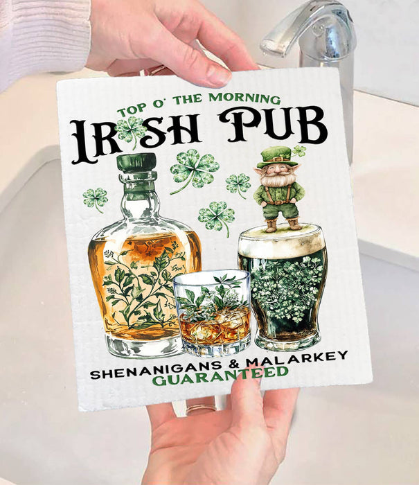 St. Patrick's Day Wiskey Irish Pub Swedish Dishcloth