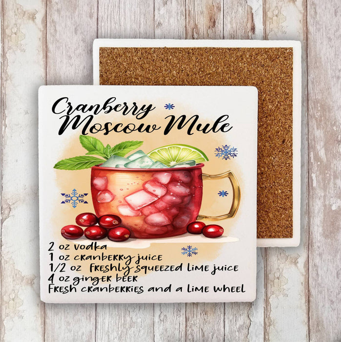 Christmas Cocktail Cranberry Moscow Mule Stone Coaster