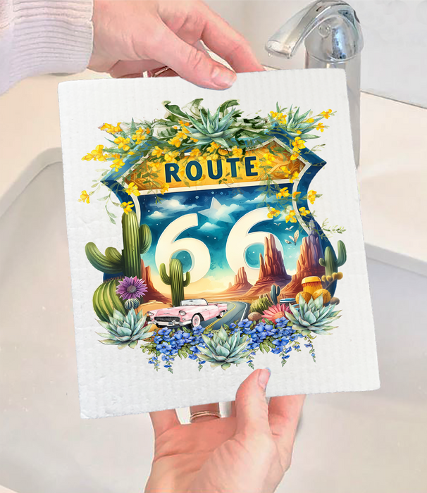 Route 66 Sign Succulents  Swedish Dishcloth