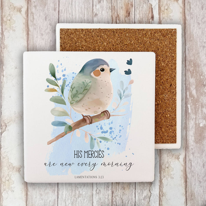 Spiritual His Mercies are New Bird Stone Coaster