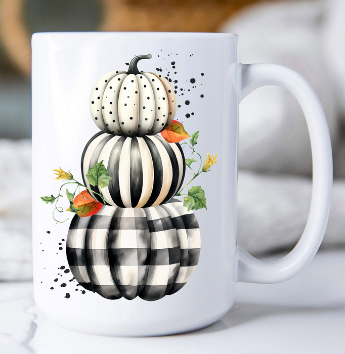 Fall Black and White Checkered Pumpkins Coffee Mug