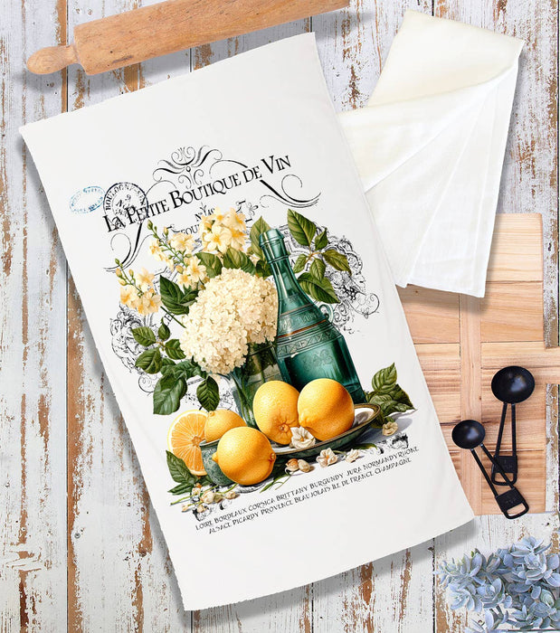 Vintage French Flower Lemons Terry Cloth Towel