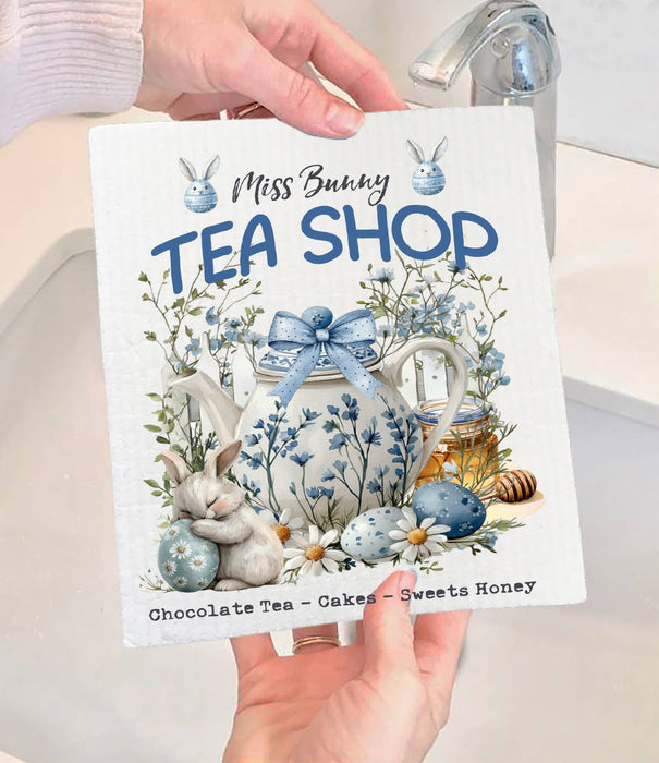 Easter Miss Bunny Tea Shop Swedish Dishcloth