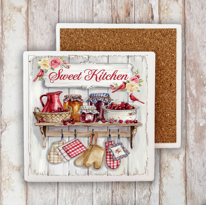 Sweet Kitchen Red Cherries Stone Coaster