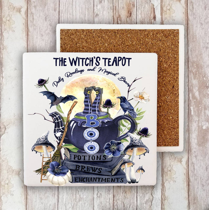 Halloween Witch's Teapot Brews Stone Coaster