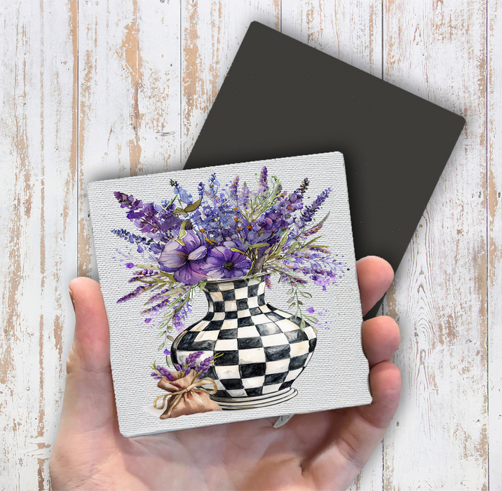 Checkered Vase with Lavender Magnet Fridge