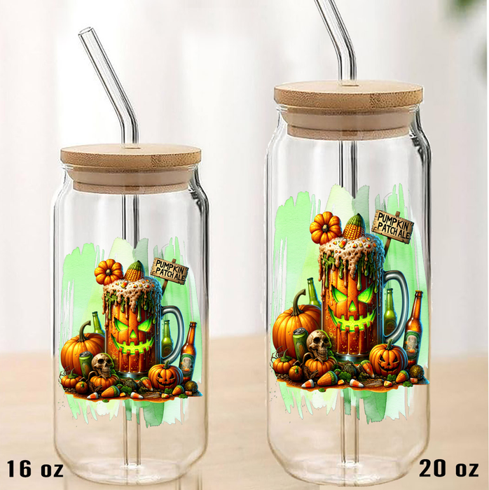 Halloween Pumpkin Patch Ale Can Glass with Lid Straw