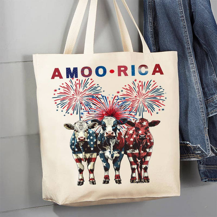 Patriotic Cow Amoo-rica Canvas Tote Bag
