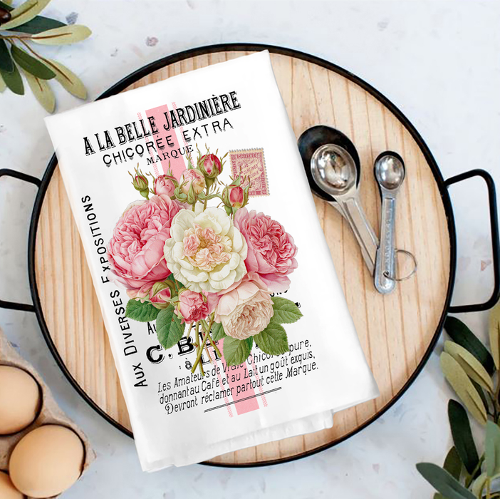 Vintage Shabby Chic French Roses Tea Towel