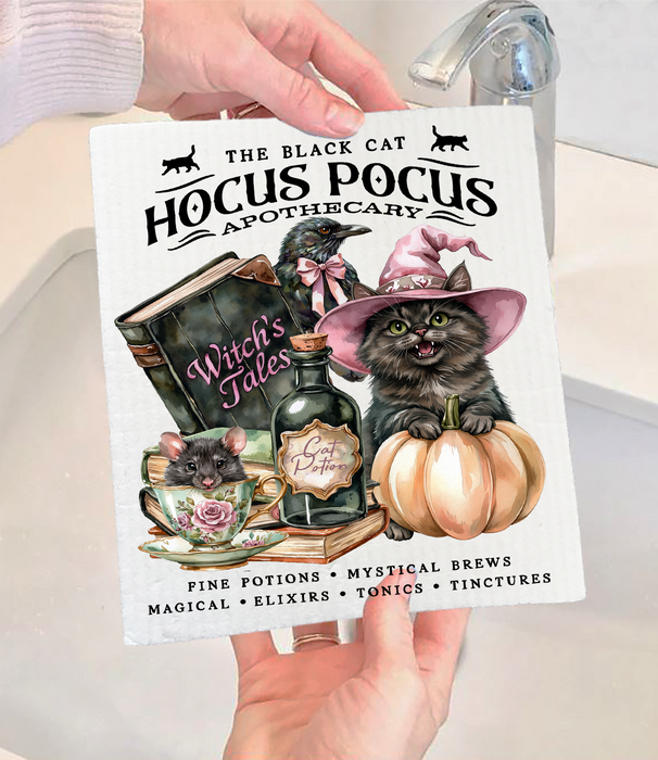 Halloween Hocus Pocus Black Cat Swedish Dishcloth