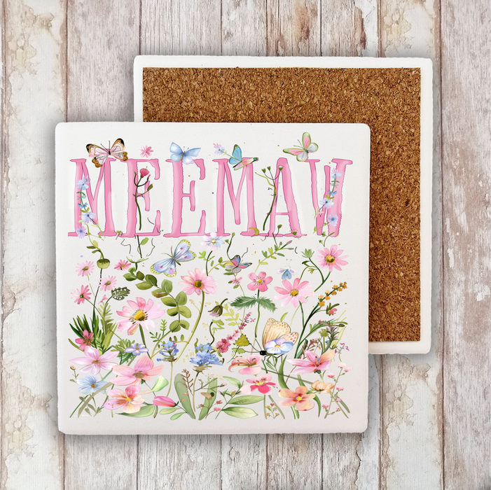 Mother's Day Wild Flowers Meemaw Stone Coaster
