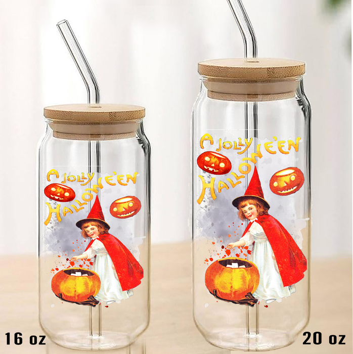 A Jolly Halloween VintageCan Glass with Lid Straw