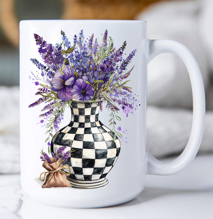 Checkered Vase with Lavender Coffee Mug