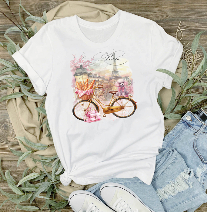 French Paris Bicycle Dog Baguettes T-Shirt